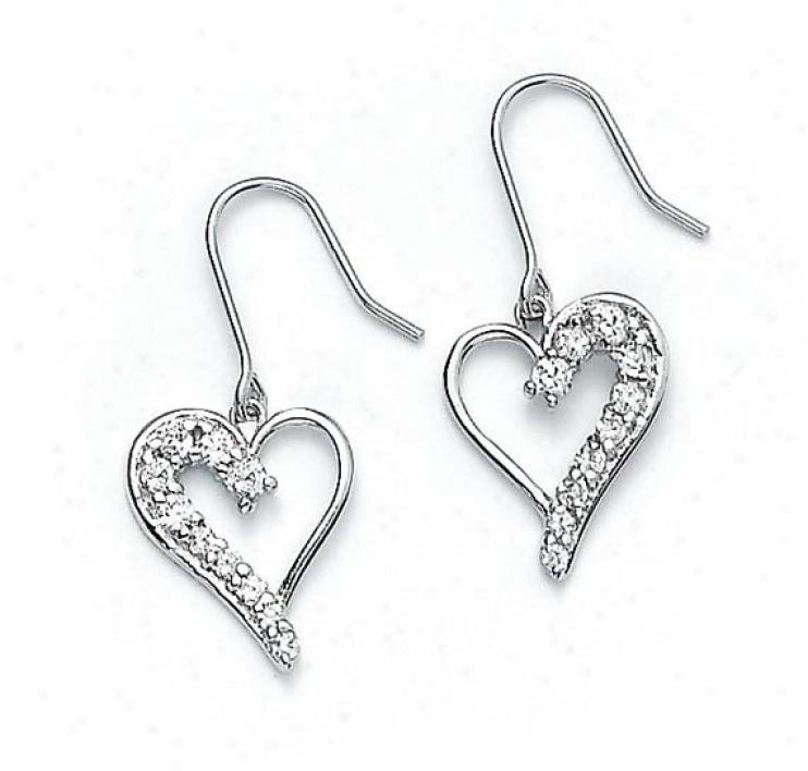 Sterling Silver Cz Heart Earrings