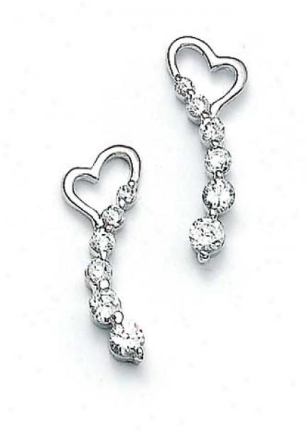 Sterling Silver Cz Heart Journey Earrings