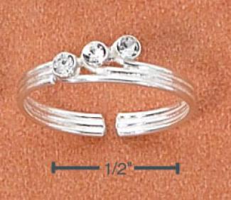 Sterling Silver Dainty Triple Clear Crystals Toe Ring