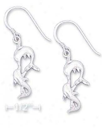 Sterling Silver Dc 10x19mm Flat Kissing Dolphin Earrings