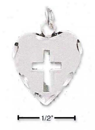 SterlingS ilver Dc Heart With Cutout Cross Pendant