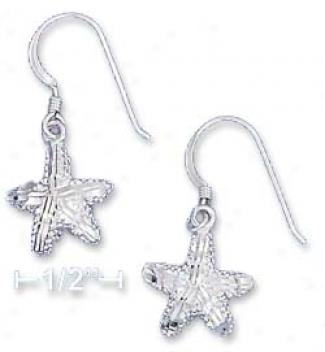 Sterling Silver Dc Satin 12mm Starfish Earrings French Wire
