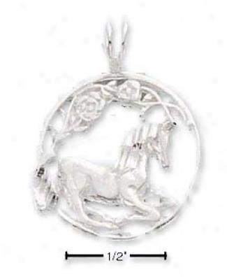 Sterling Silver Dc Unicorn With In Circle Charm