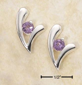 Sterling Silver Designer V Amethyst Stone Post Earrings