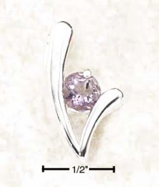 Sterling Silver Designer V Round Amethyst Stone Pendant