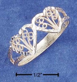 Sterling Silver Diamond-cut Double Filigree Hearts Ring