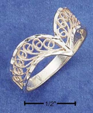 Sterling Silver Diamond-cut Filigree V Ring