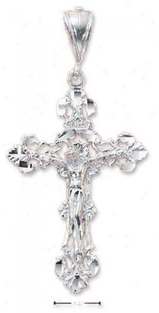 Sterling Silver Diamond Cut Filigree Elegant Crucifix Charm