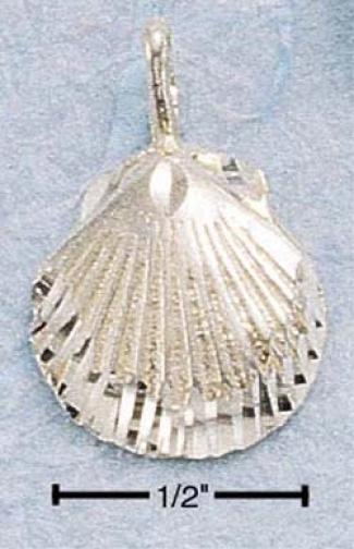 Sterling Silver Diamond Cut Scallop Shell Charm