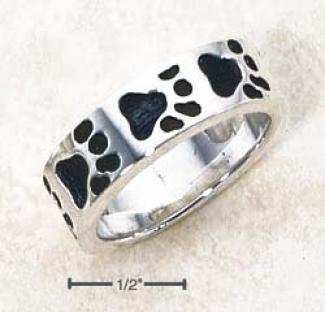 Sterling Silver Dog Paw Print Band Ring