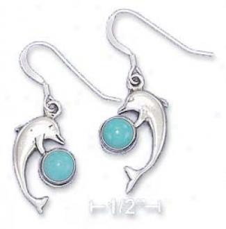 Sterling Silver Dolphin Earrings 5mmm Turquoise Cabochon