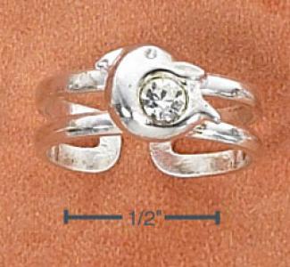 Sterling Silvery Dolphin With Clear Crystal Toe Ring