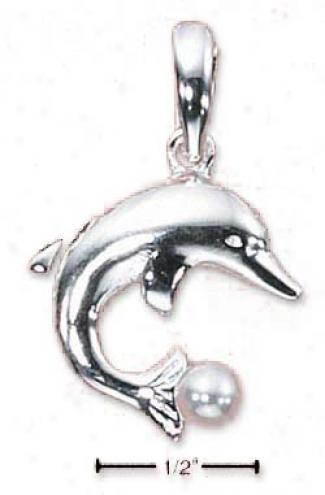 Sterling Silver Dolphin With Faux Pearl Charm