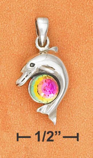 Sterling Silver Dolphin With Swarovski Crystal Charm