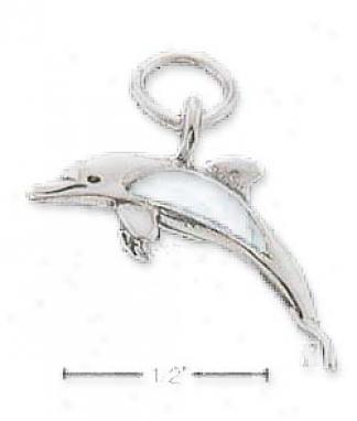 Sterling Silver Dolphin With Turquoise Inlay Charm