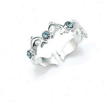 Sterling Silver Dolphins Blue Cz Toe Ring