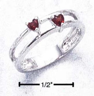 Sterling Silver Double Band Ring Heart Shaped Native Garnet