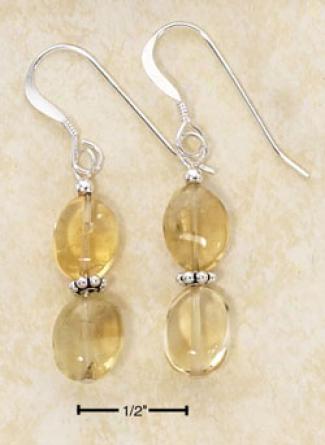 Sterling Silver Double Citrine Stones With Beaded Earrings