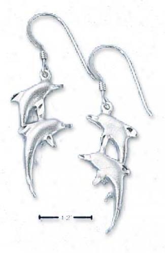 Sterling Silver Double Dolphin Earrings On French Wires