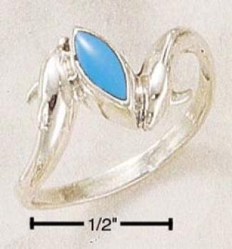 Sterling Silver Double Dolphin Wi5h Sea Foam Roping Ring