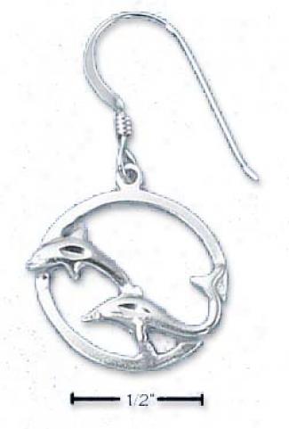 Sterlibg Silver Double Doiphin With In Circle Earrings
