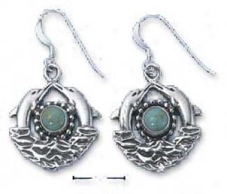 Sterling Silver Double Dolphins Turquoise Sun Waves Earrings