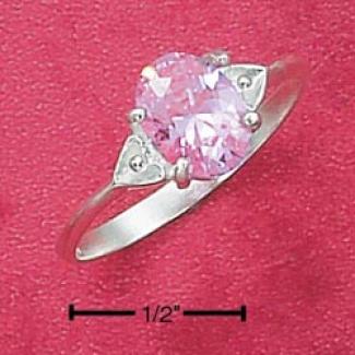 Sterling Silver Double Heart Shank Oval Pink Ice Ring