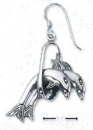 Sterling Silver Double Jumping Dolphin Earrings