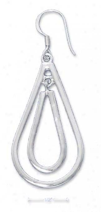 Sterling Silver Double Open Teardrop French Wire Earrings