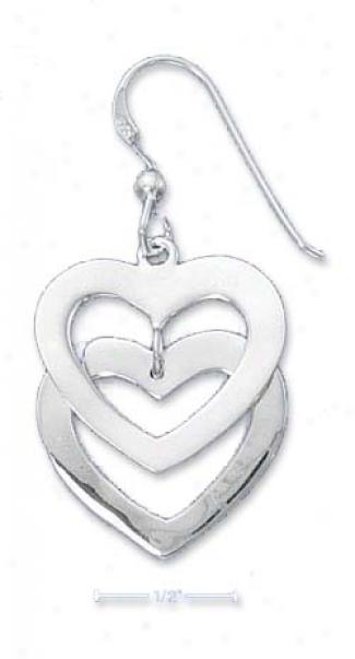 Sterling Silver Double Overlapping Open Heart Earrings