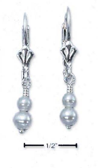 Sterling Silver Double Pearl Drop Leverback Earrings