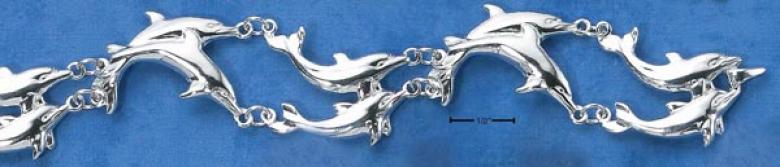 Sterling Silver Double Swijming Dolphin Link Bracelet