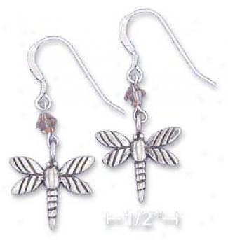 Sterling Silver Dragonfly Earrings Orange Swarpvski Xtal