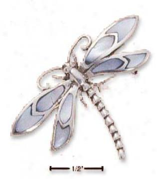 Genuine Silver Dragonfly Pin With Mother Of Pearl Wings