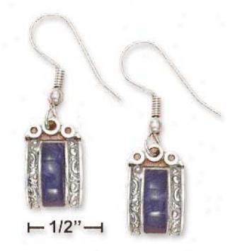 Sterling Silver Earrings 4x12mm Domed Charoite Bar Sides