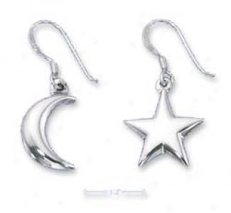 Sterling Silver Ed Puffed Month Star Mismatch Pair Earrings