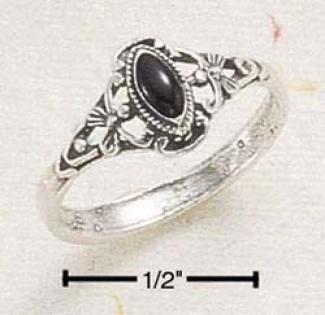 Sterling Silver Eoongated Black Marquise With Scroll Ring