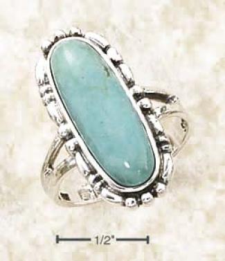 Sterling Silver Elongated Oval Turquoise Beaded Border Ring
