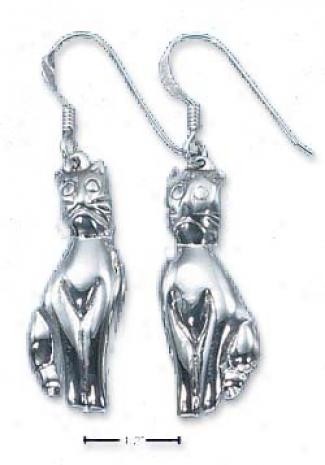 Sterling Silver Elongated Puffed Cat French Telegraph Earrings