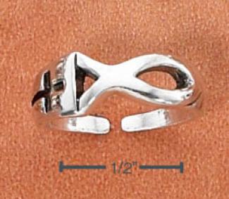Sterling Silver Embossed Cross And Life Grapple Toe Circle