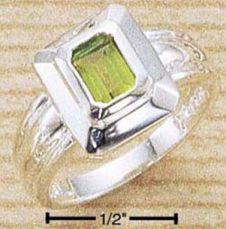 Sterling Silver Emerald-cut Inset 5x7mm Peridot Ring Shank