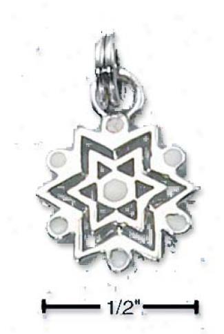Sterling Silver Enamel 2 Sided Snowflake Charm White Accents