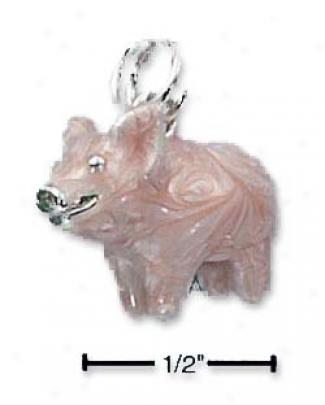Sterling Silvery Enamel 3d Chubby Pink Pig Charm (h)