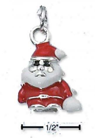 Sterling Silver Enamel 3d Red Santa White Beard Bag Chaem