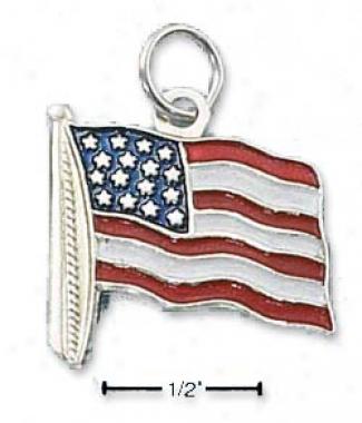 Sterling Silver Enamel American Flag Charm