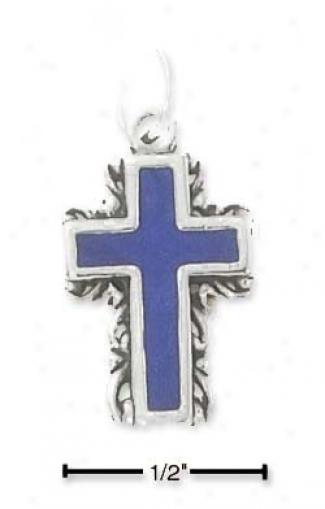 Sterling Silver Enamel Cross With Scrolled Edges Charm