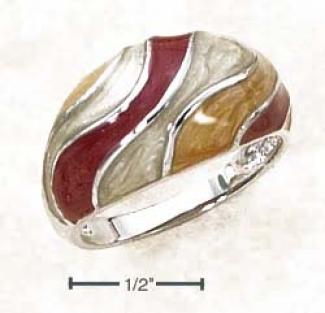 Sterling Sillver Enamel Golden/rust/off-white Swirl Dome Ring