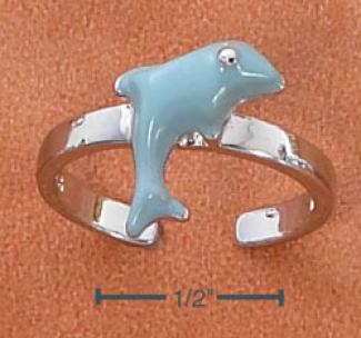 Sterling Silver Enamel Unencumbered Blue Dolphin Toe Ring