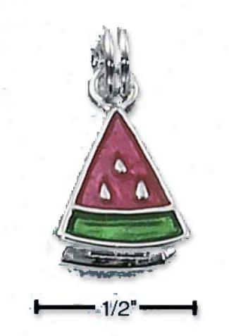 Sterling Silver Enamel Pink And Green Watermelon Charm