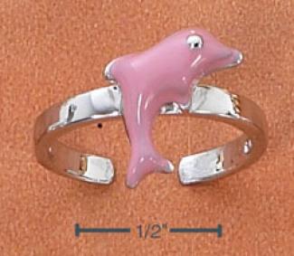 Sterling Silver Enamel Pink Dolphin Toe Ring